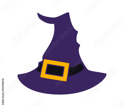 Witch hat with yellow buckle icon. Clipart image isolated on background.