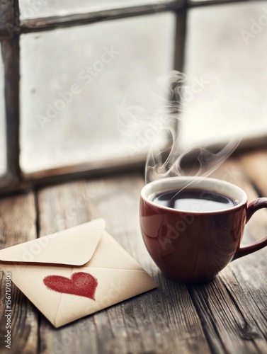 Warm coffee and a heartfelt message. AI.