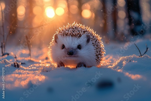 A hedgehog in the snow. AI.
