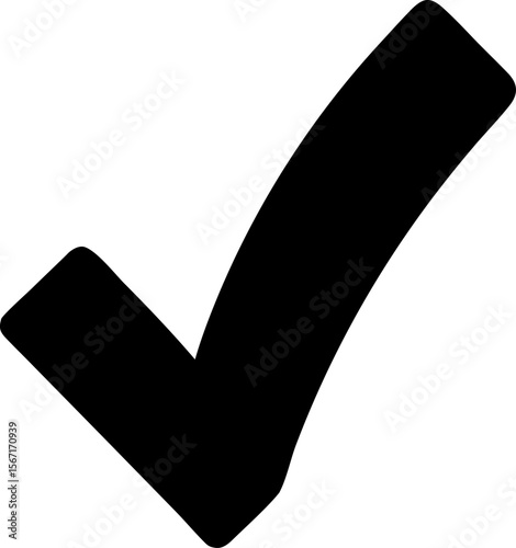 Bold Black Checkmark Icon: Approval, Confirmation, Success Symbol on a white background