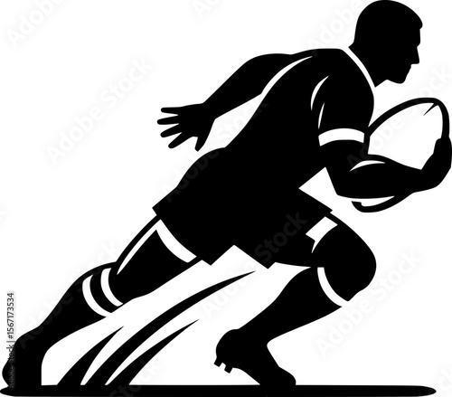 Flat vector of a person tackling in rugby, strong black silhouette
