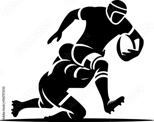 Flat vector of a person tackling in rugby, strong black silhouette
