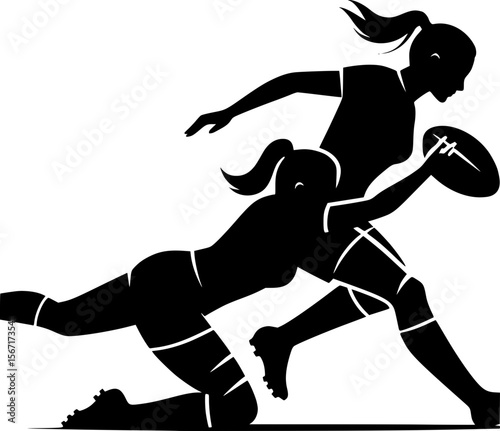 Flat vector of a person tackling in rugby, strong black silhouette
