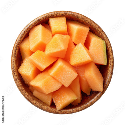 Cantaloupe chunks in a wooden bowl, a refreshing and healthy snack