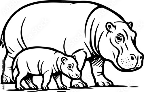 hippo vector illustration, isolated on white