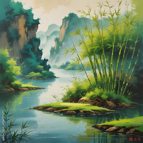 Bamboos Growing on a Land Island