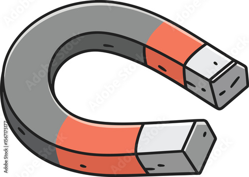 Horseshoe magnet with red and gray coloring magnetic field science tool vector illustration