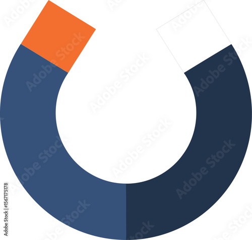 Circular loading icon with dark blue navy and orange segments modern digital progress indicator design