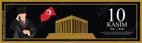 10 kasim commemorative date November 10 death day Mustafa Kemal Ataturk , first president of Turkish Republic vector illustration design with black and golden background