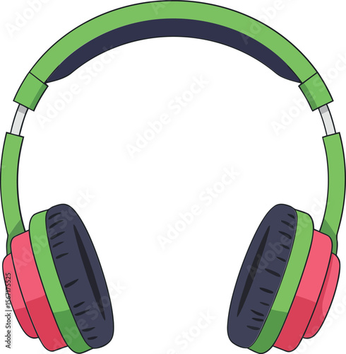 Headphones with green red and black earcups modern audio device for music listening vector illustration