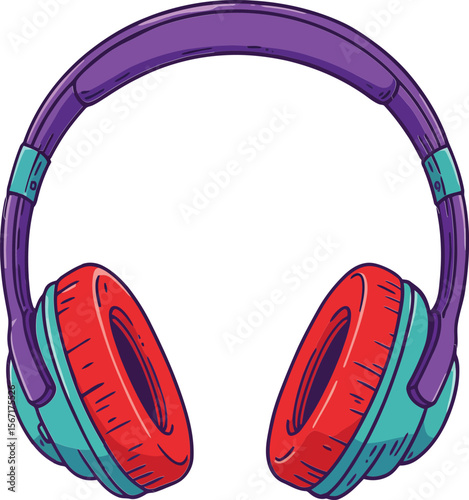 Colorful purple and red headphones with turquoise details modern audio accessory vector