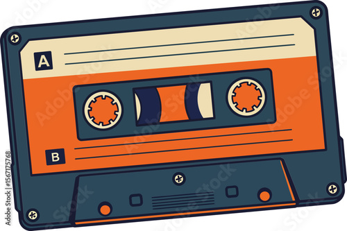 Retro cassette tape vector design with orange and blue colors for vintage music lovers and nostalgic audio enthusiasts