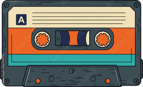 Retro cassette tape vector design with orange and teal colors classic audio music media nostalgic style