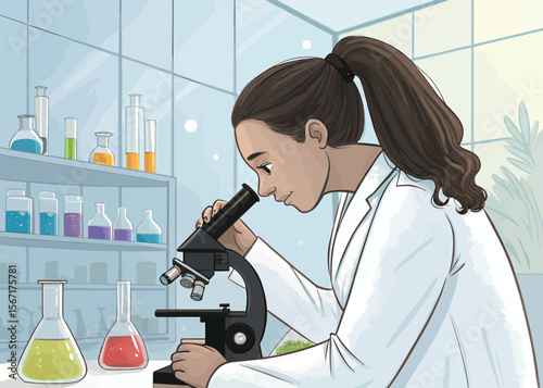 Woman scientist using microscope in laboratory for research and scientific experiments and analysis