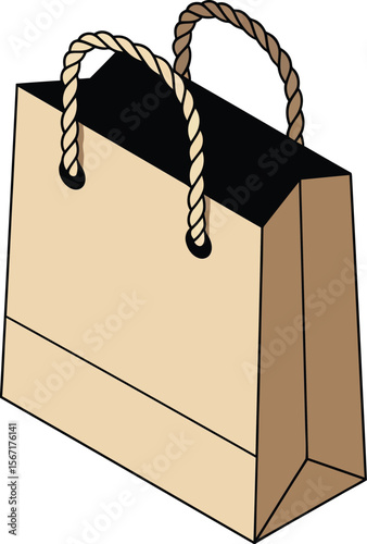 Paper shopping bag with rope handles eco friendly design isolated on white background vector illustration