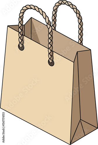Brown paper shopping bag with rope handles simple vector design isolated on white background