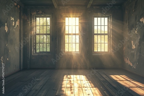 High Quality Image of Sunlit Room with Two Windows on Background