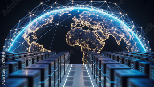 Global network and data centers illustrating connectivity and modern technological advancements