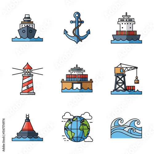 Marine Port Icons: High-Quality Vector Icons for Maritime & Shipping Industries