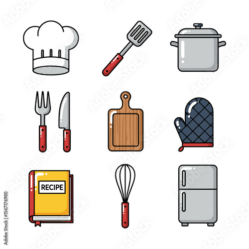 Kitchen & Cooking Icons:  Vibrant Vector Illustrations for Food Blogs & Recipe Websites