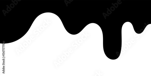 Black melting paint. Dripping splatter and dribble brush strokes with stain and leak, dirty fluid brush icons. Vector isolated. Different borders with flowing ink, sticky liquid design