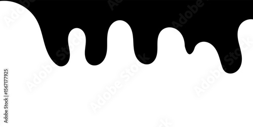 Black melting paint. Dripping splatter and dribble brush strokes with stain and leak, dirty fluid brush icons. Vector isolated. Different borders with flowing ink, sticky liquid design