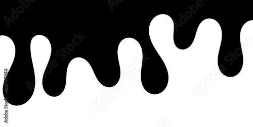 Black melting paint. Dripping splatter and dribble brush strokes with stain and leak, dirty fluid brush icons. Vector isolated. Different borders with flowing ink, sticky liquid design