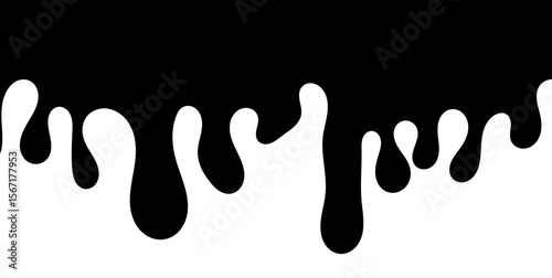Black melting paint. Dripping splatter and dribble brush strokes with stain and leak, dirty fluid brush icons. Vector isolated. Different borders with flowing ink, sticky liquid design
