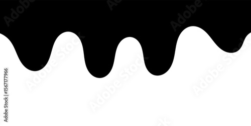 Black melting paint. Dripping splatter and dribble brush strokes with stain and leak, dirty fluid brush icons. Vector isolated. Different borders with flowing ink, sticky liquid design
