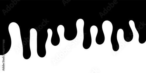 Black melting paint. Dripping splatter and dribble brush strokes with stain and leak, dirty fluid brush icons. Vector isolated. Different borders with flowing ink, sticky liquid design
