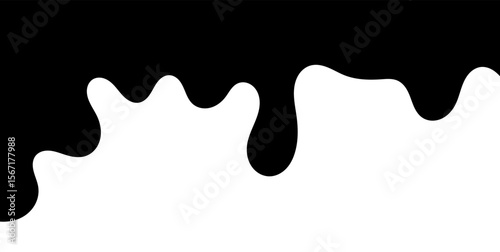 Black melting paint. Dripping splatter and dribble brush strokes with stain and leak, dirty fluid brush icons. Vector isolated. Different borders with flowing ink, sticky liquid design