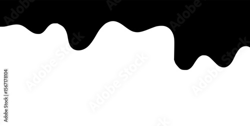 Black melting paint. Dripping splatter and dribble brush strokes with stain and leak, dirty fluid brush icons. Vector isolated. Different borders with flowing ink, sticky liquid design
