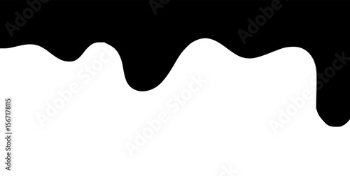 Black melting paint. Dripping splatter and dribble brush strokes with stain and leak, dirty fluid brush icons. Vector isolated. Different borders with flowing ink, sticky liquid design