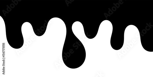 Black melting paint. Dripping splatter and dribble brush strokes with stain and leak, dirty fluid brush icons. Vector isolated. Different borders with flowing ink, sticky liquid design