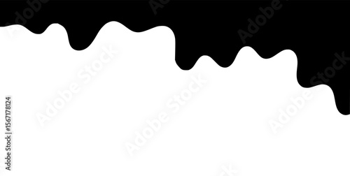 Black melting paint. Dripping splatter and dribble brush strokes with stain and leak, dirty fluid brush icons. Vector isolated. Different borders with flowing ink, sticky liquid design