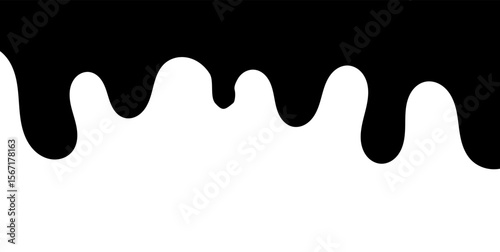 Black melting paint. Dripping splatter and dribble brush strokes with stain and leak, dirty fluid brush icons. Vector isolated. Different borders with flowing ink, sticky liquid design