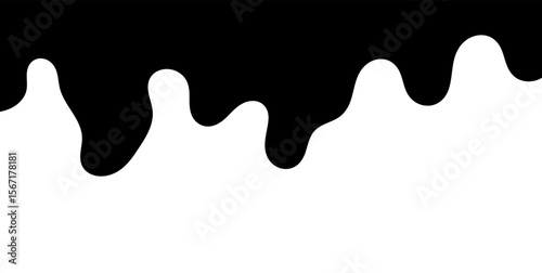 Black melting paint. Dripping splatter and dribble brush strokes with stain and leak, dirty fluid brush icons. Vector isolated. Different borders with flowing ink, sticky liquid design