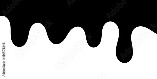 Black melting paint. Dripping splatter and dribble brush strokes with stain and leak, dirty fluid brush icons. Vector isolated. Different borders with flowing ink, sticky liquid design