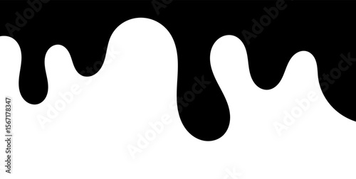 Black melting paint. Dripping splatter and dribble brush strokes with stain and leak, dirty fluid brush icons. Vector isolated. Different borders with flowing ink, sticky liquid design