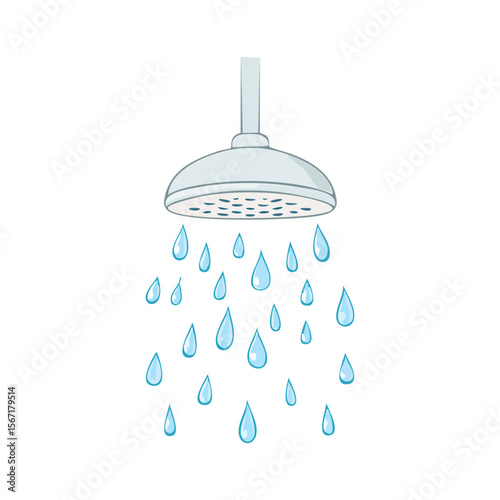 Shower head with falling water drops cartoon illustration