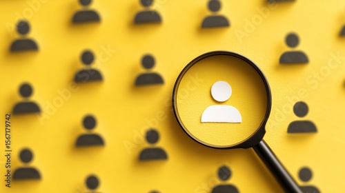 Magnifying glass focusing on a person icon on yellow background