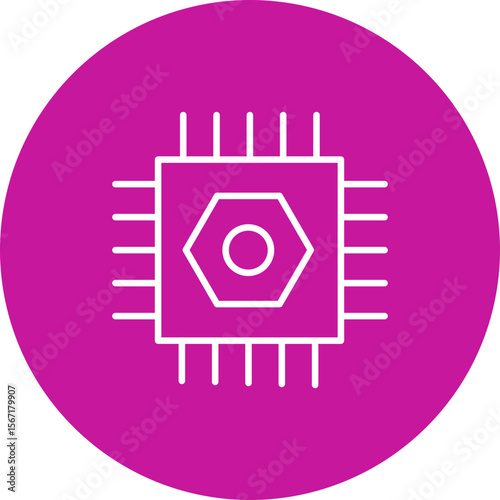Processor Vector Line Pink Circle Icon Design