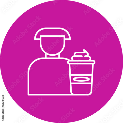 Barista Vector Line Pink Circle Icon Design