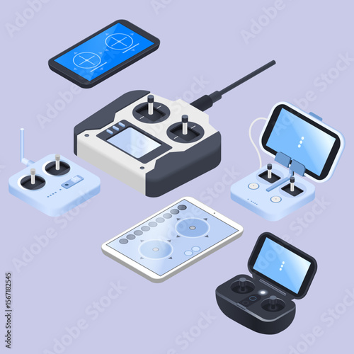 Drone Vector Illustration Set Remote Controls & Gadgets