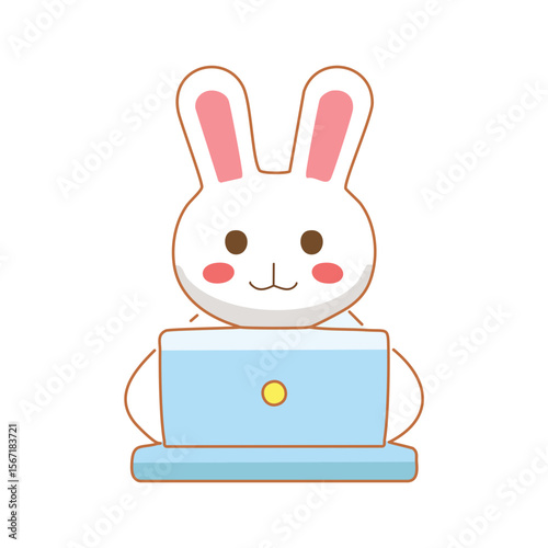 Cute bunny working on a laptop, ready for tasking