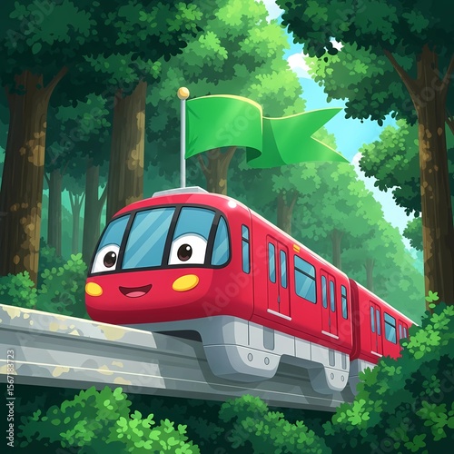Happy Red Train Cartoon Illustration