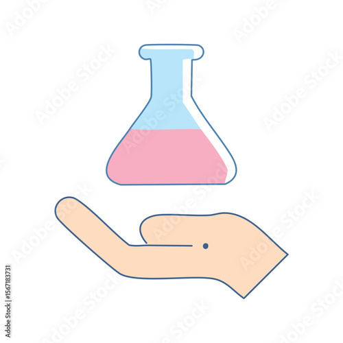 Illustration of a hand holding a scientific flask
