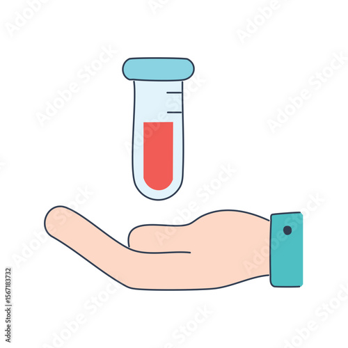 A hand gently holding a test tube with a red liquid sample, symbolizing care and medical examination.