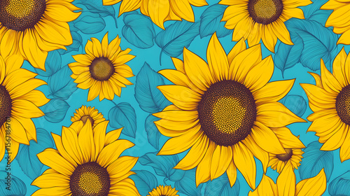 seamless pattern with sunflowers