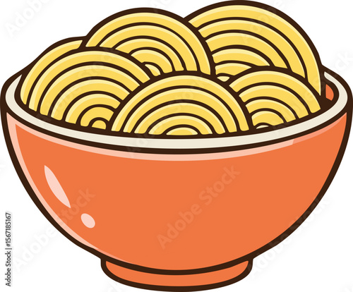 A bowl of neatly arranged, yellow ramen noodles.